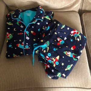 Nick & Nora Navy Space Rocket Pajama Set with Teal Accents